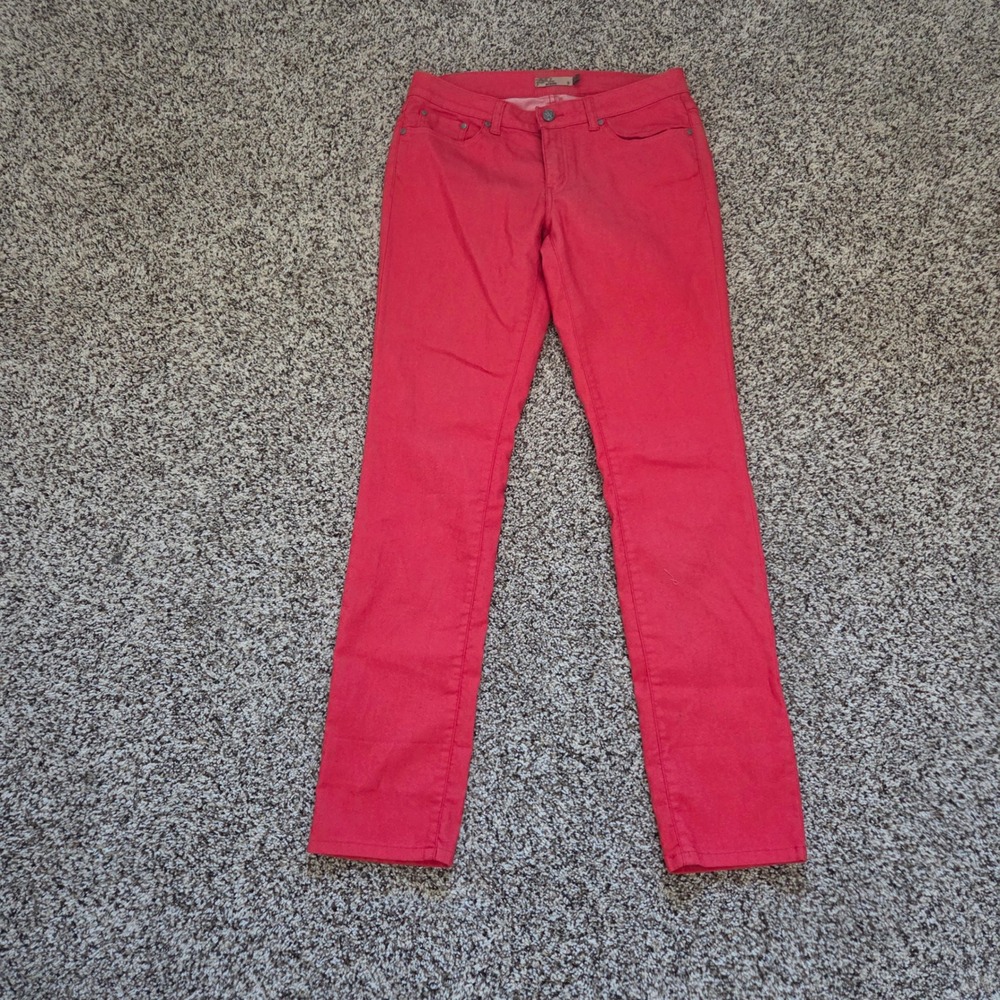 Prana Kara Jeans Women 8 Coral Red Stretch Mid Rise 5-Pocket Slim Fit Denim